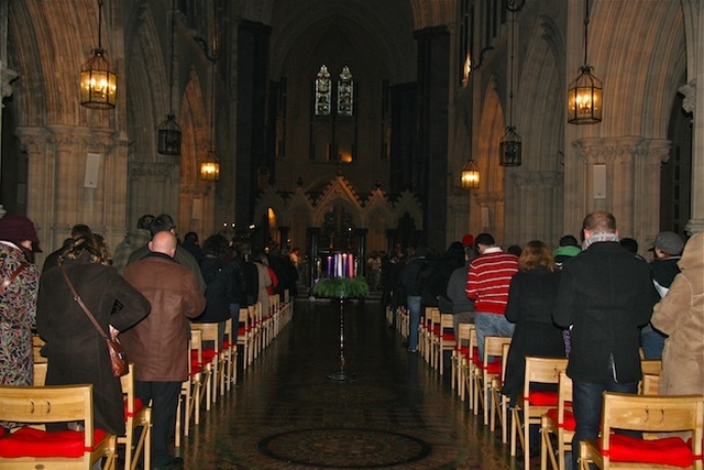 The memorial service in Christ Church Cathedral for the 29 miners who died in the Pike River coal mine disaster in New Zealand.