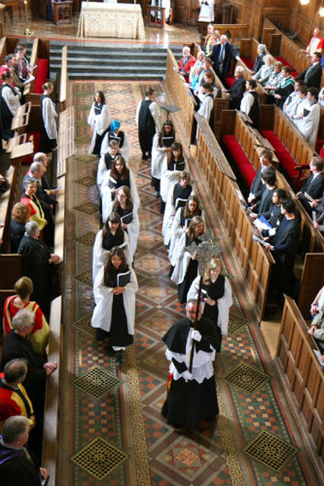 The Trinity Chapel Choir process out of the chapel following the annual Trinity Monday service. 