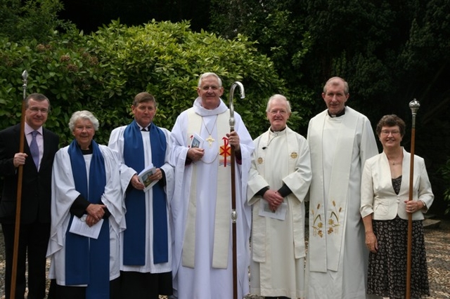 Pictured in Holy Trinity Killiney Church at a special Thanksgiving Service to mark the 150th Anniversary of the Church's consecration are (left to right) Clive Christie (Churchwarden), Ruth Heard and Nigel Pierpoint (Lay Readers), the Archbishop of Dublin, the Most Revd Dr John Neill, the Revd Canon Cecil Mills (Rector), the Revd Alistair Graham and Helen Middleton (Churchwarden).