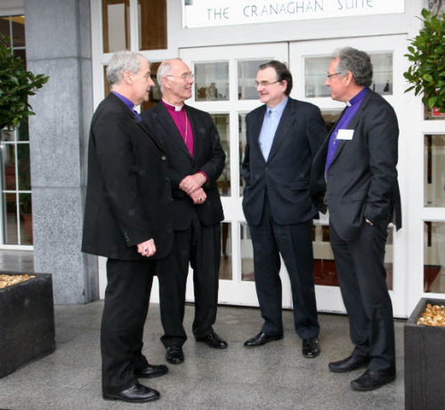 The Most Revd Dr Michael Jackson, Archbishop of Dublin, The Most Revd Alan Harper, Archbishop of Armagh; Canon Ian Ellis (Editor of the Church of Ireland Gazette) and The Rt Revd Trevor Williams, Bishop of Limerick, at the press briefing on Friday before the Bishops’ Conference in Cavan.