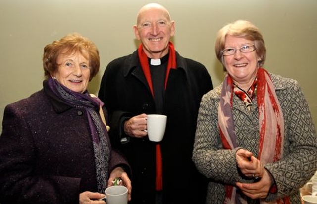 Avril Gillatt, Fr Willie Walsh of the Kiltegan Fathers and Violet Hanbidge at the institution of the Revd Neal O’Raw as Rector of Donoughmore and Donard with Dunlavin. 
