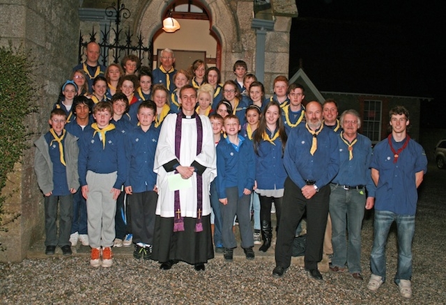 Scouts from Killiney-Ballybrack pictured with new Rector the Revd Dr William Olhausen. Photo: David Wynne