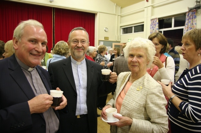 Pictured at the reception following the Dublin and Glendalough Mothers’ Union Diocesan Service in Zion Parish, Rathgar are (left to right) the Revd Paul Houston, Diocesan MU Chaplain, the Revd Nigel Waugh, Rector of Delgany and Ann Barrett, Former All Ireland President of the Mothers’ Union.