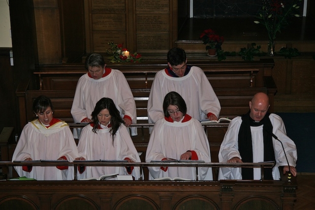 Members of the choir pictured with the Revd David Gillespie, Vicar, at the Civic Carol Service in St Ann's Church, Dawson Street. 