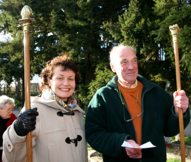 Powerscourt church wardens, Katherine Challacombe and Colin Walker, at the dedication of the new Powerscourt rectory and church lych gate.