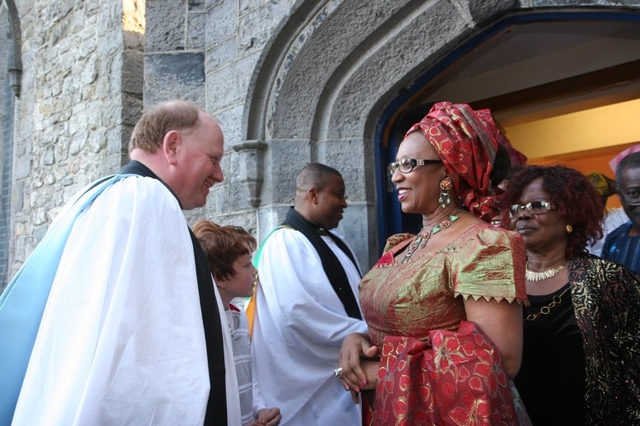 The Rector of Tallaght, the Revd William Deverell with HE the Nigerian Ambassador Dr Kema Chikwe at the special thanksgiving service and reception for the Jubilee of Mrs Abosede Olufunmilola Kuti in St Maelruain's Parish Church, Tallaght.