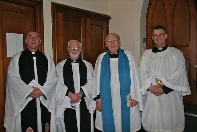 The Archdeacon of Dublin and former District Board Chairman, the Ven David Pierpoint (preacher); the Revd Canon Neil McEndoo, Rector; Edward Lewis, Lay Reader; and the Revd Rob Jones, Vicar, pictured at the Palm Sunday service of thanksgiving for the centenary of the 6th RI Company of the Girls’ Brigade at Holy Trinity Church in Rathmines.