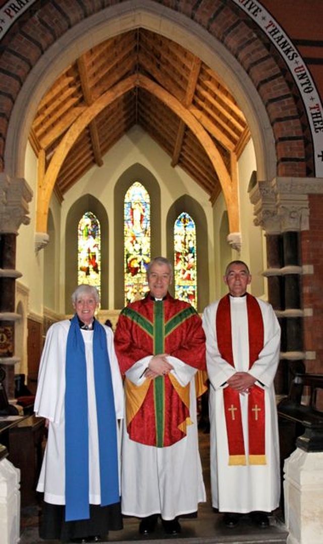 Helen Gorman of All Saints’, Grangegorman, is pictured with Archbishop Michael Jackson and Archdeacon David Pierpoint following the service in which she was commissioned as a Diocesan Reader. 