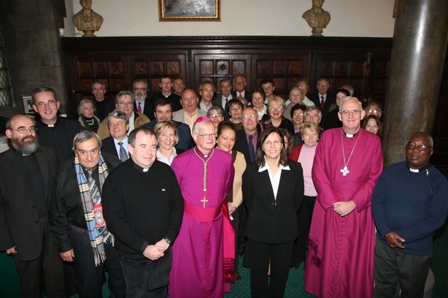Pictured are Pilgrims from Eu in France visiting Christ Church Cathedral on the occasion of the feast day of St Laurence O'Toole who is buried in Eu while his heart is preserved in Christ Church. They are led by the Most Revd  Dr Jean-Charles Descubes, Archbishop of Rouen and Madame Le Maire, Marie-Francoise Gaouyer and are pictured with the Archbishop of Dublin, the Most Revd Dr John Neill, the Dean of Christ Church, the Very Revd Dermot Dunne, the Revd Canon Patrick Comerford and the Revd Canon Mark Gardner.