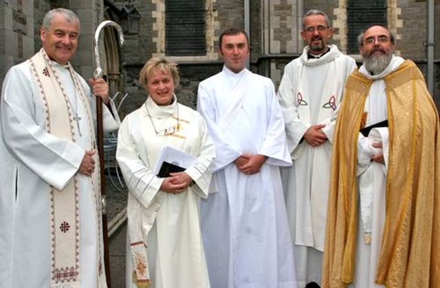 Newly ordained deacons, Revd Edna Wakely and Revd Rob Clements with Archbishop Michael Jackson, Dean Dermot Dunne and Revd Canon Patrick Comerford. 