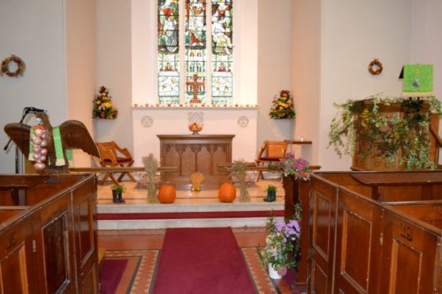 Decorated alter for the Harvest Thanksgiving service in St Mary’s Church, Clonsilla. (Photo: Philip Good)