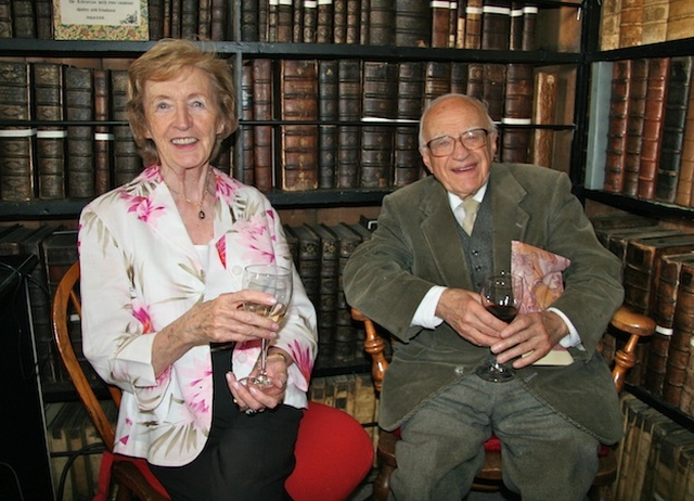 Ida Delamer and Prof Kevin B Nowlan at the launch of a new exhibition of bibles in Marsh's Library, Dublin.