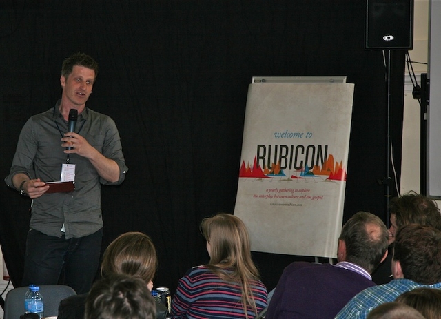 Greg Fromholz, Director of 3Rock Youth, discussing the upcoming e-launch of his first book, 'Liberate Eden', at the Rubicon Conference in Rathmines Town Hall. The publication will be available as an iPad App from May 2011.
