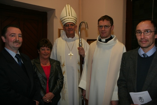 Pictured shortly before his institution as Vicar of the St Patrick's Cathedral group of parishes in St Catherine's Church, Donore Avenue is the Revd Canon Mark Gardner (2nd right) with (left to right) Brian Honer, Churchwarden, Isobel Gray, Churchwarden, the Archbishop of Dublin, the Most Revd Dr John Neill and Tim Peed, Churchwarden.