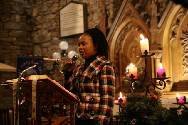 Tendai Madondo speaking at the Discovery Praise service on New Years Eve/New Years Day in St Maelruain's in Tallaght.