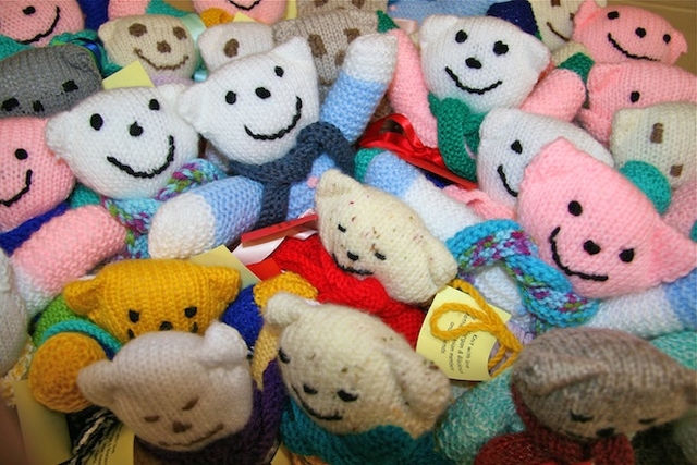 Teddies knit by members of the Stillorgan & Blackrock branch of the Mothers' Union for children in Temple Street Hospital, Dublin.