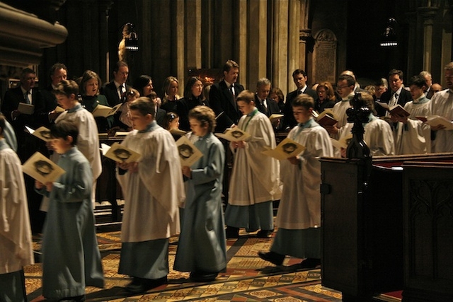 Members of the choir pictured at the Service of Thanksgiving to commemorate the life of Miranda Guinness, Countess of Iveagh, in St Patrick's Cathedral, Dublin.