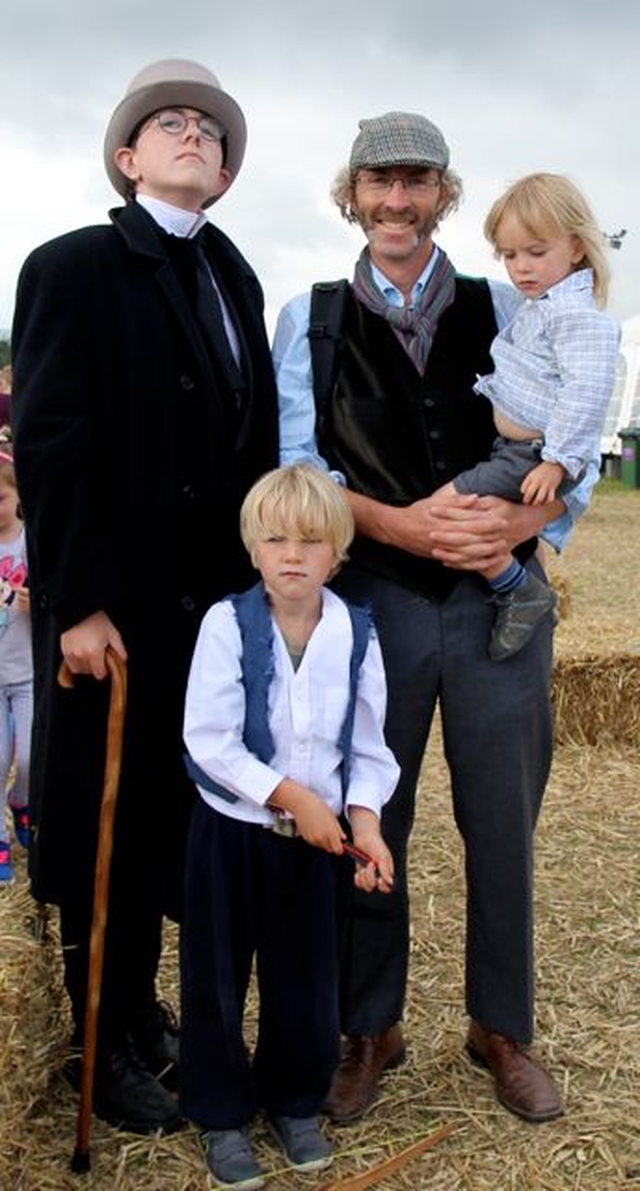 Oscar McHale, Dan Bolger and the Bolger children at the Enniskerry Victorian Field Day. 