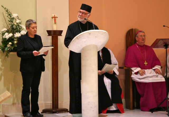 Vice chair of the Dublin Council of Churches, Uta Raab and Fr Godfrey O’Donnell, of the Romanian Orthadox Church and vice chair of the Irish Council of Churches, read the Liturgy of the Word at the Inaugural Service for the Week of Prayer for Christian Unity 2012.