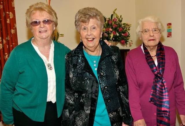 Joan Downs, Olga Holmes and Audrey Thomas at the lunch in the Mageough Hall to mark the retirement of Alan Nairn as the facility’s manager. 