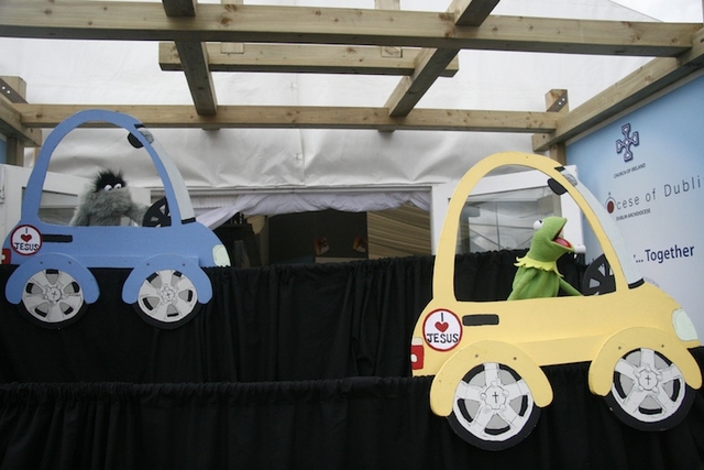 A puppet show at churches' joint stall.