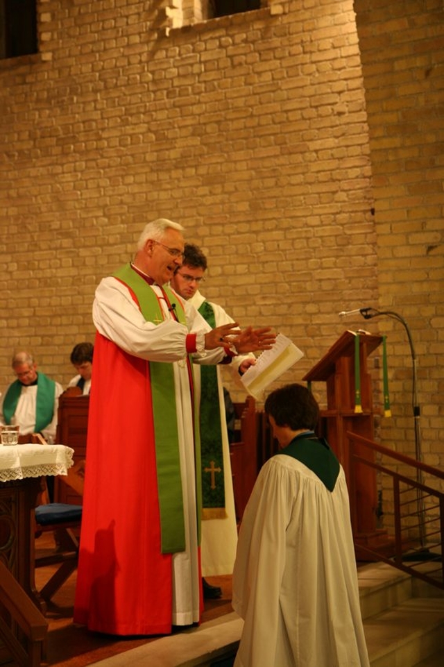 The Archbishop of Dublin, the Most Revd Dr John Neill blessing the Revd Adrienne Galligan at her institution as Rector of Crumlin and Chapelizod.