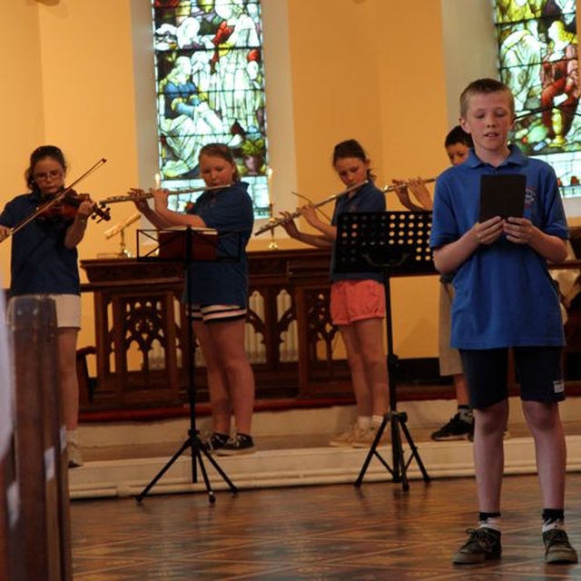 Reading a lesson at the West Glendalough Children’s Choral Festival in St Nicholas Church, Dunlavin, on Friday June 7. The festival was hosted this year by the Jonathan Swift National School. 