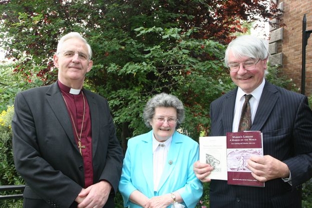 Pictured at the opening of the 'Beware the Jabberwock Exhibition' in Marsh's Library profiling the libraries' collection of books on the Animal Kingdom are (left to right) the Archbishop of Dublin, the Most Revd Dr John Neill, Dr Muriel McCarthy, Keeper of Marsh's Library and Dr Martin Mansergh TD, Minister of State at the Department of Arts, Sport and Tourism with special responsibility for the Arts. The exhibition will continue for about a year.