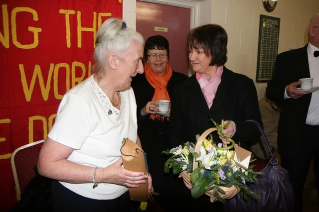 Pamela Galloway presents Denise Pierpoint with flowers following the Songs of Praise service in St John the Evangelist Church, Coolock marking the start of a year long celebration of the 250th Anniversary of the construction of the present Church building. 