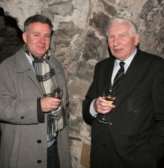 Scott Hayes and Dr Ken Milne at the reception to mark the unveiling of portrait of Dean Tom Salmon in Christ Church Cathedral. (Photo: David Wynne)