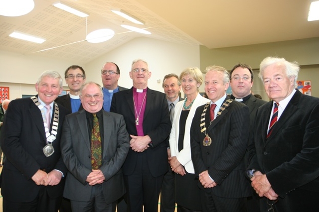 Pictured are some of those present at the opening of a new school extension in Bray, Co Wicklow. (Left to right) Cllr John Ryan, Cathaoirleach, Bray Town Council, the Revd Denis Campbell, Presbyterian Church, Peter McCrodden, Principal, St Andrew's School, the Revd Baden Stanley, Rector of Bray, the Most Revd Dr John Neill, Archbishop of Dublin, Dan Buckley, Principal New Court School, Liz McManus TD, Cllr Pat Vance, Cathaoirleach, Wicklow County Council, the Revd Andrew Doherty, Bray Methodist Church and John Giles, Chairperson, New Court School.