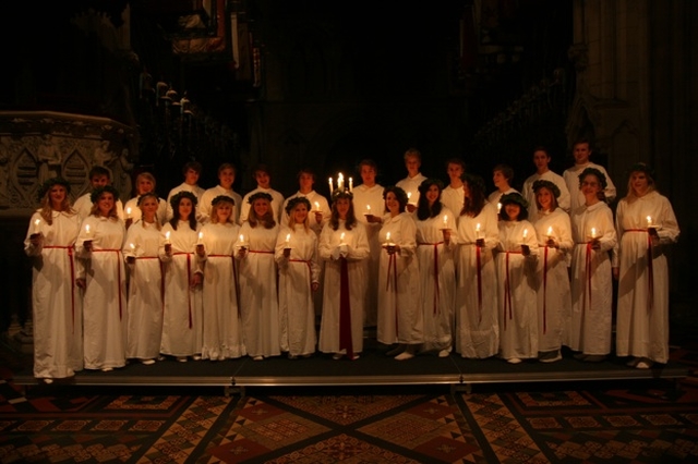 Members of the Adolf Frederik Youth Choir, Stockholm in St Patrick's Cathedral for the Sankta Lucia celebration. Sankta Lucia (St Lucia) is a festival which marks the traditional opening of the Christmas Period in Sweden.
