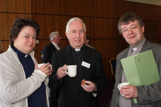 Revd Anne Taylor, Dean Victor Stacey and Dr Norman Gamble attending the Dublin and Glendalough Primary School Principals and Chairpersons Patron’s Day. 