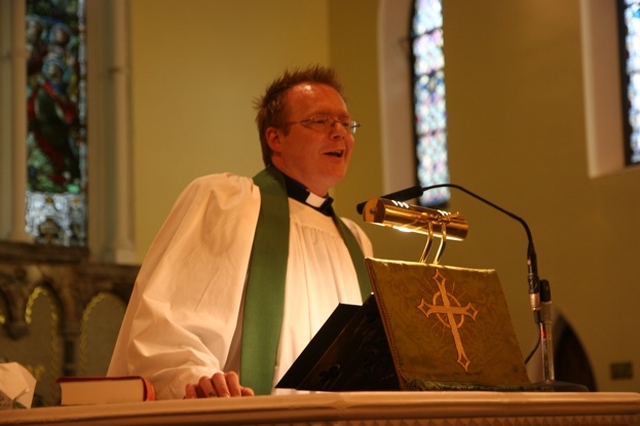 The Revd Barry Forde, Chaplain of Queen's University Belfast preaching at the institution of the Revd Rob Jones as Vicar of Rathmines and Harolds Cross.