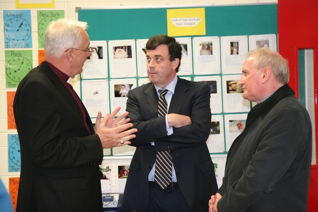 Minister Brian Lenihan pictured with Archbishop John Neill and Revd Paul Houston at the official opening of Castleknock National School's new extension.