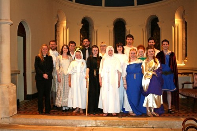 The cast of Opera Antiqua with the Revd Sonia Gyles following their performance of two Baroque operas in Sandford Church.