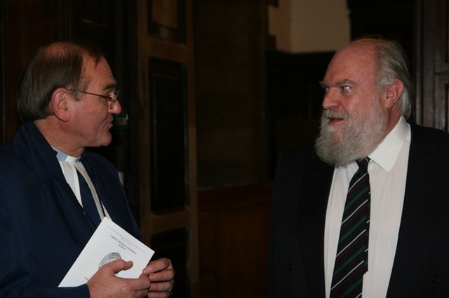 Nick Robinson (right) husband of former President of Ireland Mary Robinson chatting with the Revd Donald Kerr, President of the Methodist Church in Ireland in Christ Church Cathedral at the service of prayer for climate change.