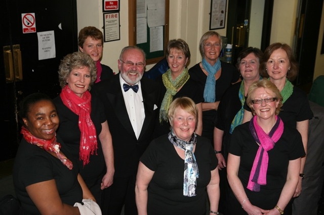 The 'Rectory Cats' composed of clergy wives from throughout the Diocese backstage with Senator David Norris, MC for the evening at the Mothers Union Award and Variety show in the National Concert Hall.