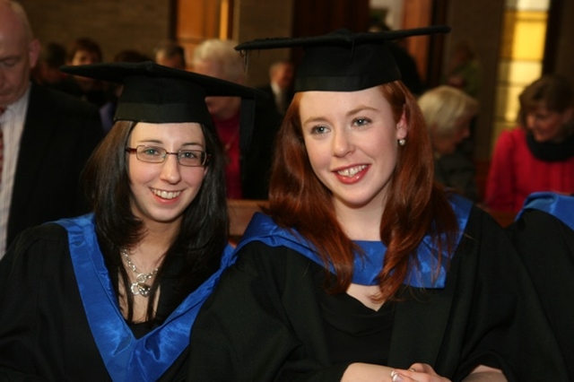 Pictured are Jennifer Forster from Tullamore, Co Offaly and Elaine Clotworthy from Ranelagh, Dublin 6 at their graduation from the Church of Ireland College of Education.