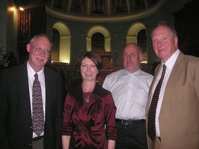 Pictured at the C V Stanford Concert in St Stephen's Church were John Covell, Chairman of the Stanford Society; Ite O'Donovan, Lassus Scholars;  Charles Pearson, organist and Michael Webb, Chairman of the Irish Stanford Society. Photo: Melissa Webb