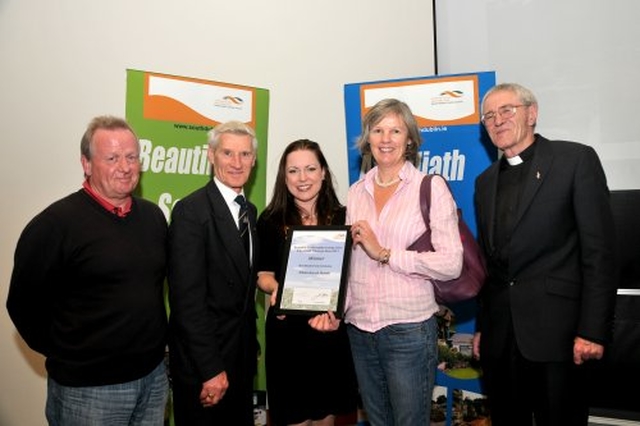 Receiving a ‘Beautiful South Dublin’ Award at County Hall, Tallaght are (l–r): Brian Hatton, Reg Richards, Mayor Caitriona Jones, Pam Sheil and Canon Horace McKinley.