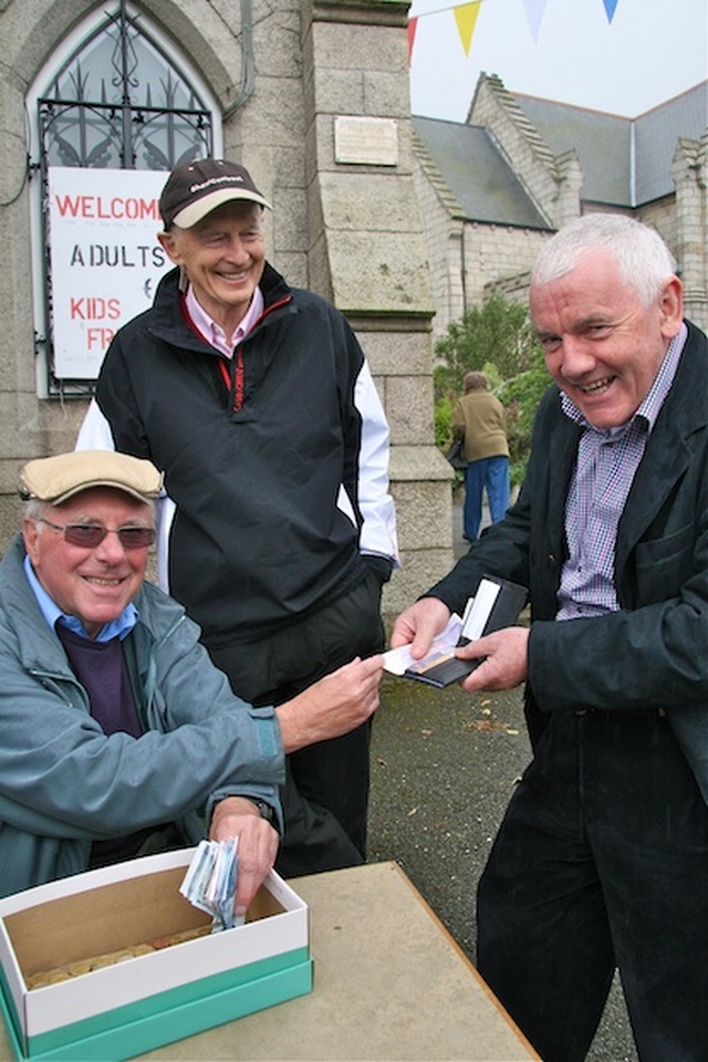 John Barnett, Ken Peare and Ciaran Boylan enjoying the Dalkey Parish Fête in the grounds of St Patrick’s Church.