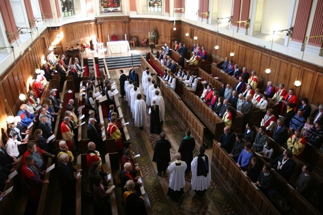 Pictured are the Choir of Trinity College Processing into the Chapel at the start of the Trinity Monday Service of Commemoration and Thanksgiving.