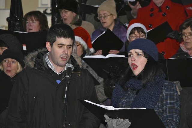 Kerry Coventry, soloist with Cantairí Avondale, pictured at the Ecumenical Carol Singing in front of the Mansion House, Dawson Street, Dublin. 