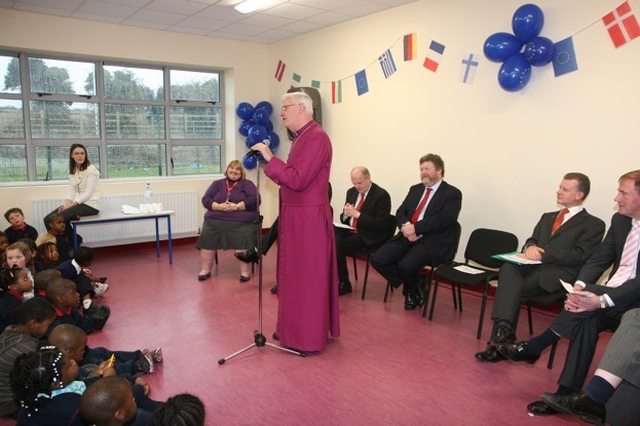 The Archbishop of Dublin, the Most Revd Dr John Neill speaking at the opening of a new school building.