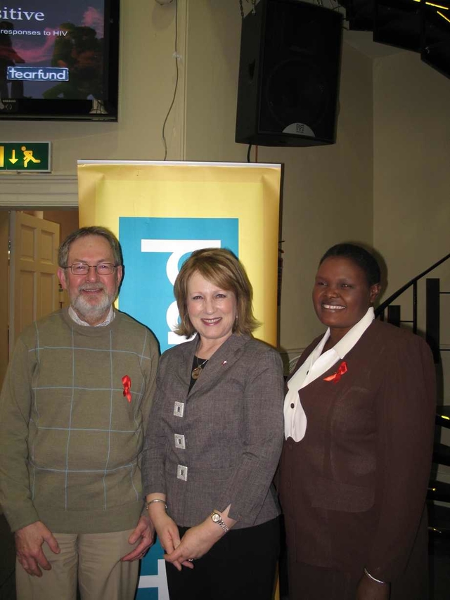 Pictured at a conference on AIDS in St Mark’s Church, Pearse Street, Dublin are (left to right) Martin O’Connor of Bishops’ Appeal, Kay Warren of Saddleback Church in the USA and Patricia Sawo who works for ANERELA+, an organisation that works with religious leaders with HIV in Africa and is supported by Church of Ireland Bishops’ Appeal.