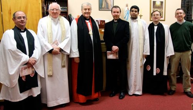 Canon George Butler, Canon John Piert, Archbishop Michael Jackson, the Revd Ivor Owen, Fr Binoy Matthew, Canon Nigel Sherwood and the Revd Michael Anderson in St Joseph’s Church, Templerainey, Arklow, where Archbishop Michael Jackson preached at a service to mark the Week of Prayer for Christian Unity. 