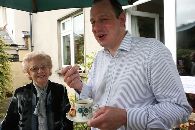 The Revd Roy Byrne, Rector of Drumcondra and North Strand (right) with Violet Darling at a coffee morning in Drumcondra Rectory for St Francis Hospice, Raheny.