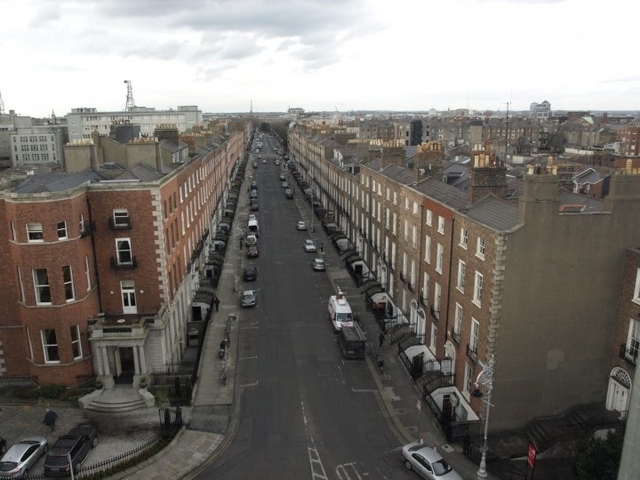 The view up Mount Street from 'the peppercanister' (St Stephen's Church) during its recent refurbishment.