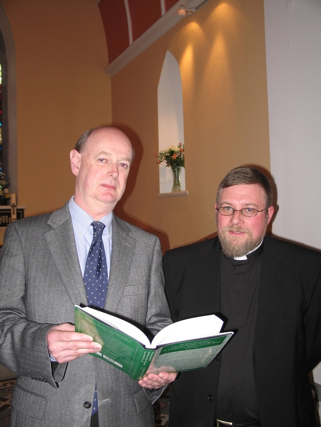 Pictured at the launch of The Vestry Records of the United Parishes of Finglas, St Margaret’s, Artane and the Ward 1657 to 1758 edited by Dr Maighread Ni Mhurchada in St Canice’s Church, Finglas are Raymond Refausse of the RCB Library and the Revd David Oxley, Rector of Santry, Finglas and Glasnevin.